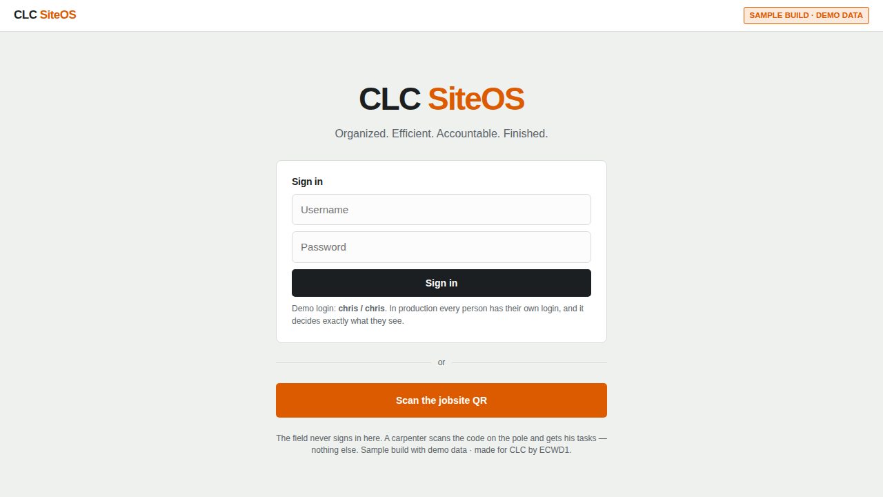 CLC SiteOS sign-in screen